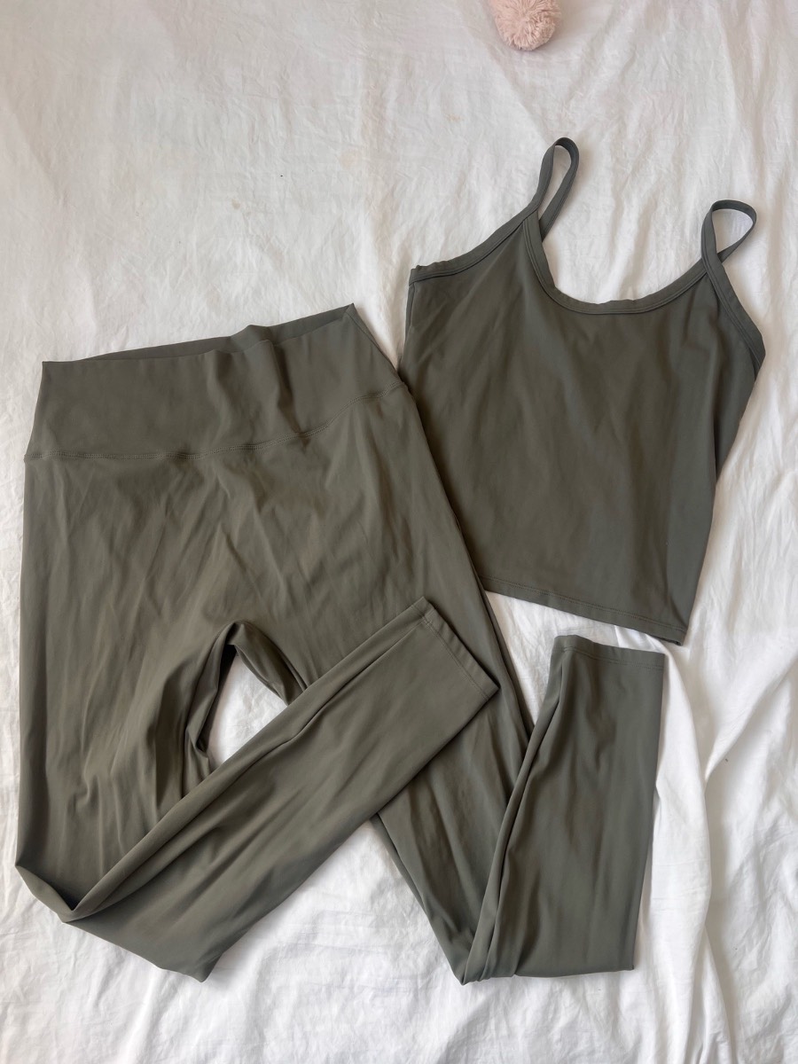 Khaki Active Set | Crop Top + High-Waisted Leggings | Size 14 | Worn Twice Immaculate