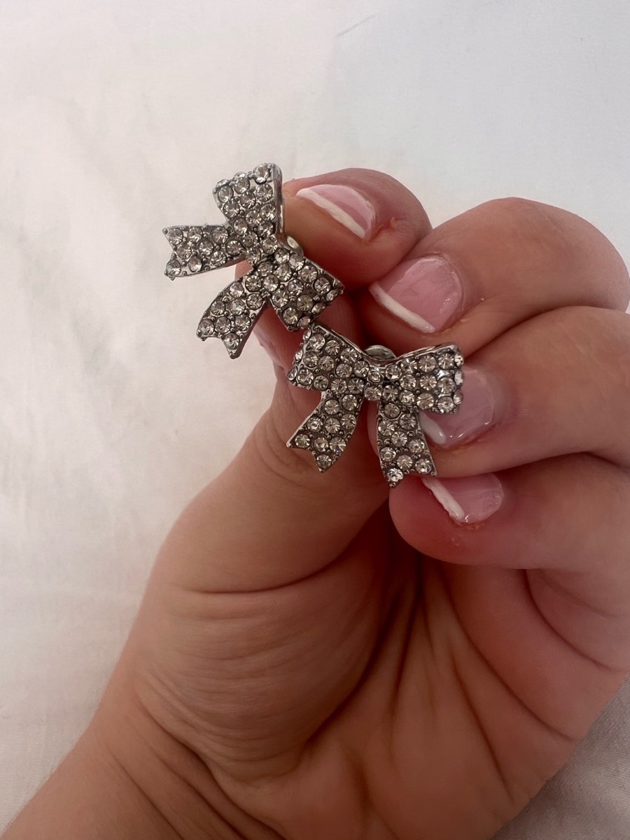 Crystal Pave Bow Stud Earrings | Brand New