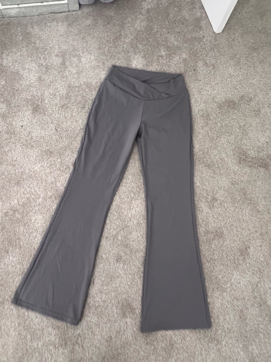 Dark Grey Crossover Waist Flare Leggings | Size L (UK 14) | Worn Once