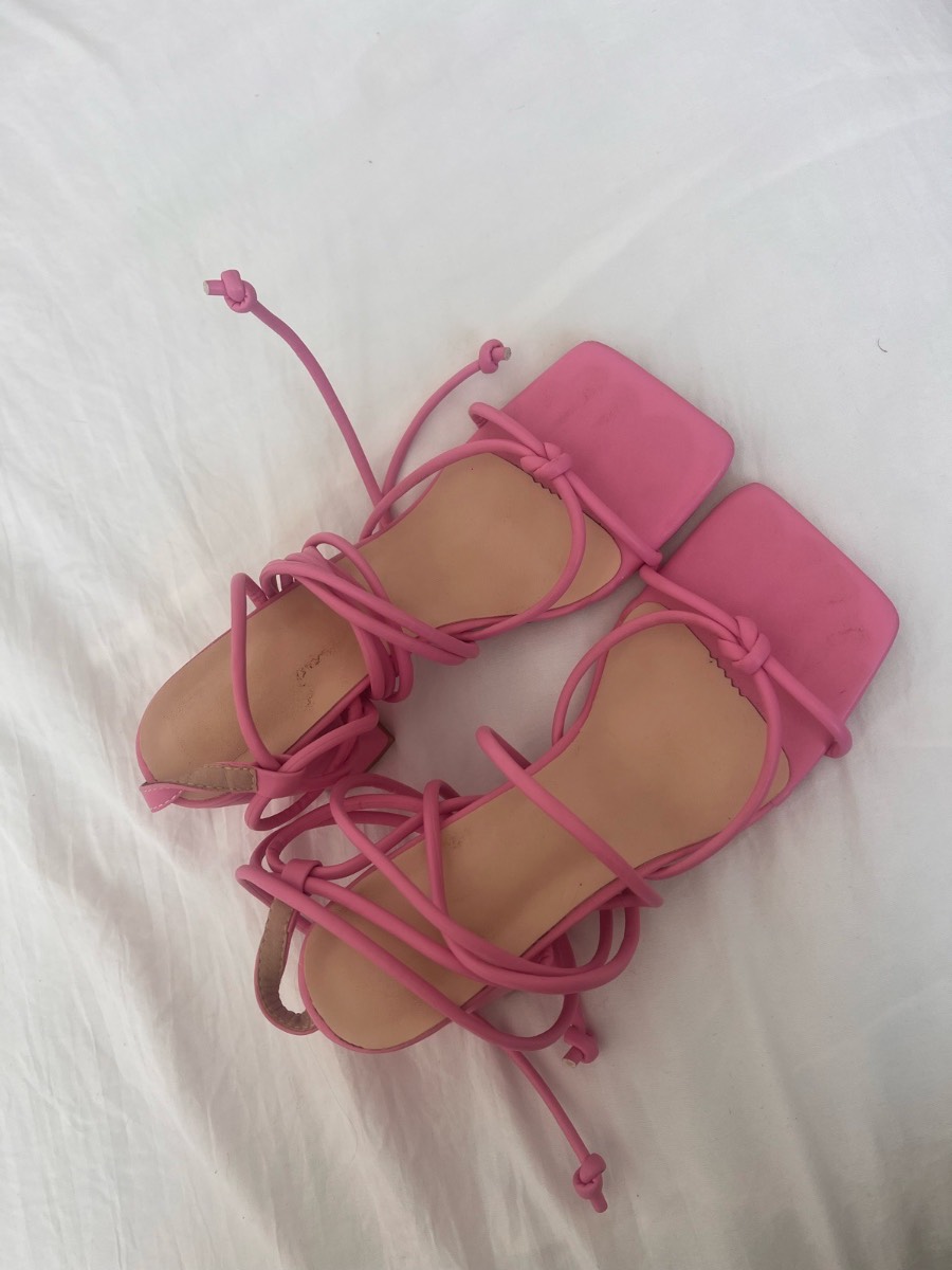 Bright Pink Lace-Up Block Heel Sandals | Size EU 39 / UK 6 | Worn Once