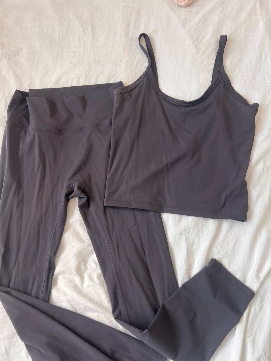 PrettyLittleThing Dark Grey Gym Set | Crop Top + Leggings | Size 14 | Worn Once