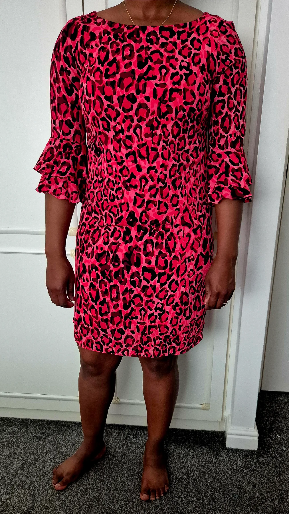 Wallis size 10 short sleeve knee length red black floral lined summer dress