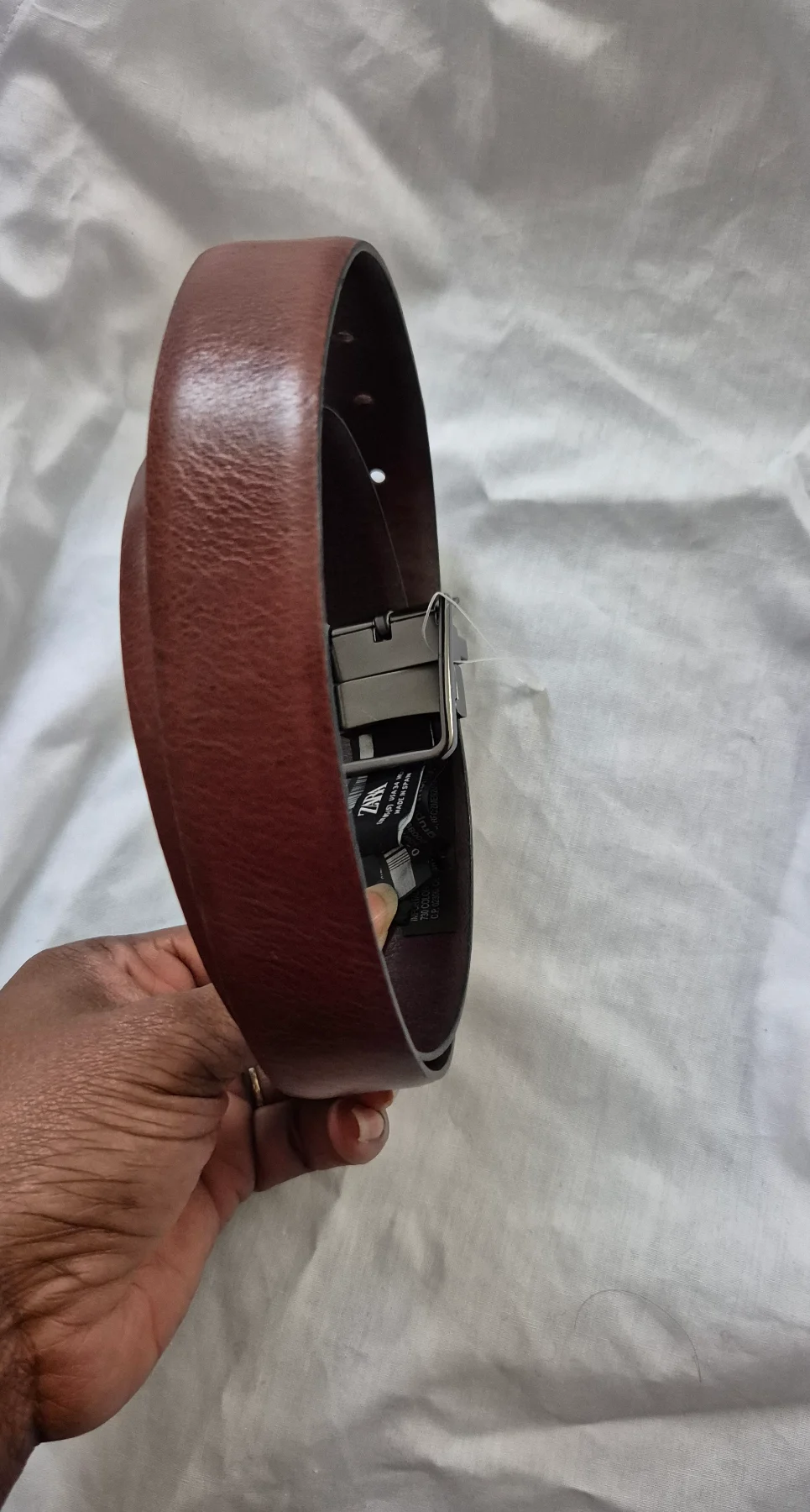 Zara size 34"/85 cm brown grey buckle new leather belt