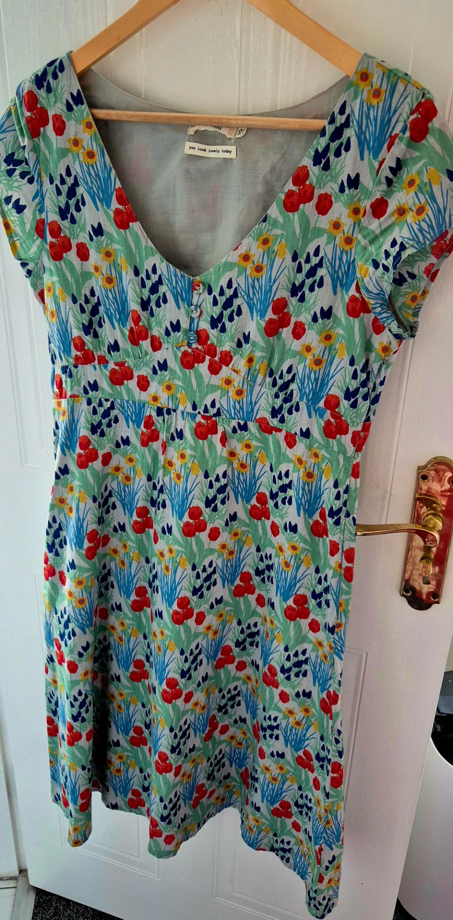 Seasalt Cornwall size 10 floral grey red short sleeves knee-length cotton lined summer autumn dress
