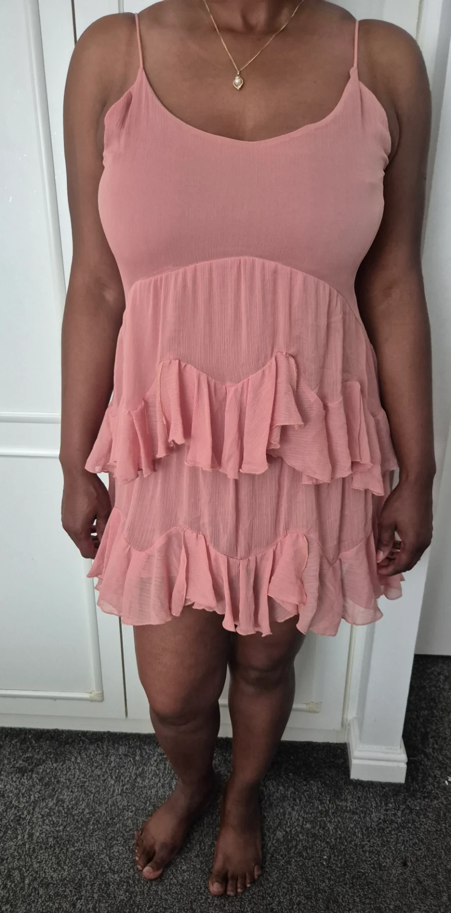 Zara size 12 rose pink mini ruffle asymmetric zip back spaghetti straps new women summer dress