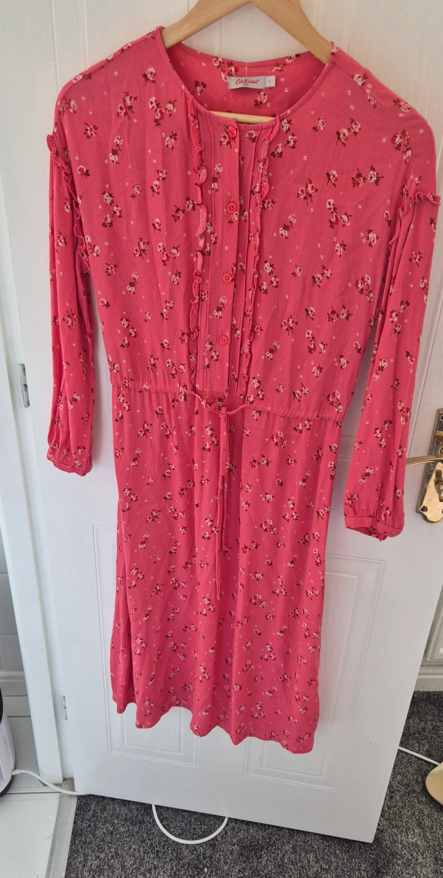 Cath Kidston size 8 pink frill button elasticated waist midi summer dress