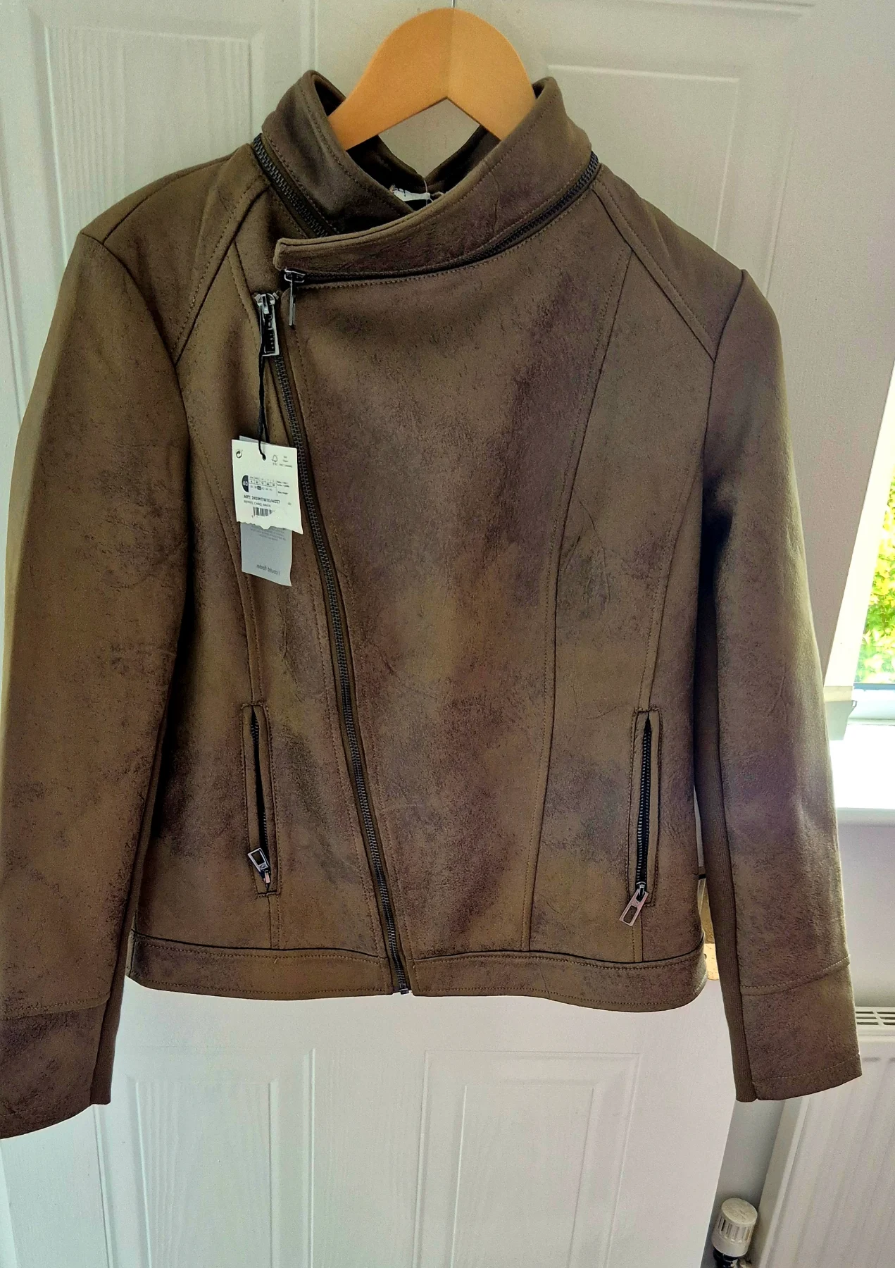 Desigual size 40 biker dark khaki black side zip long sleeves summer spring jacket new