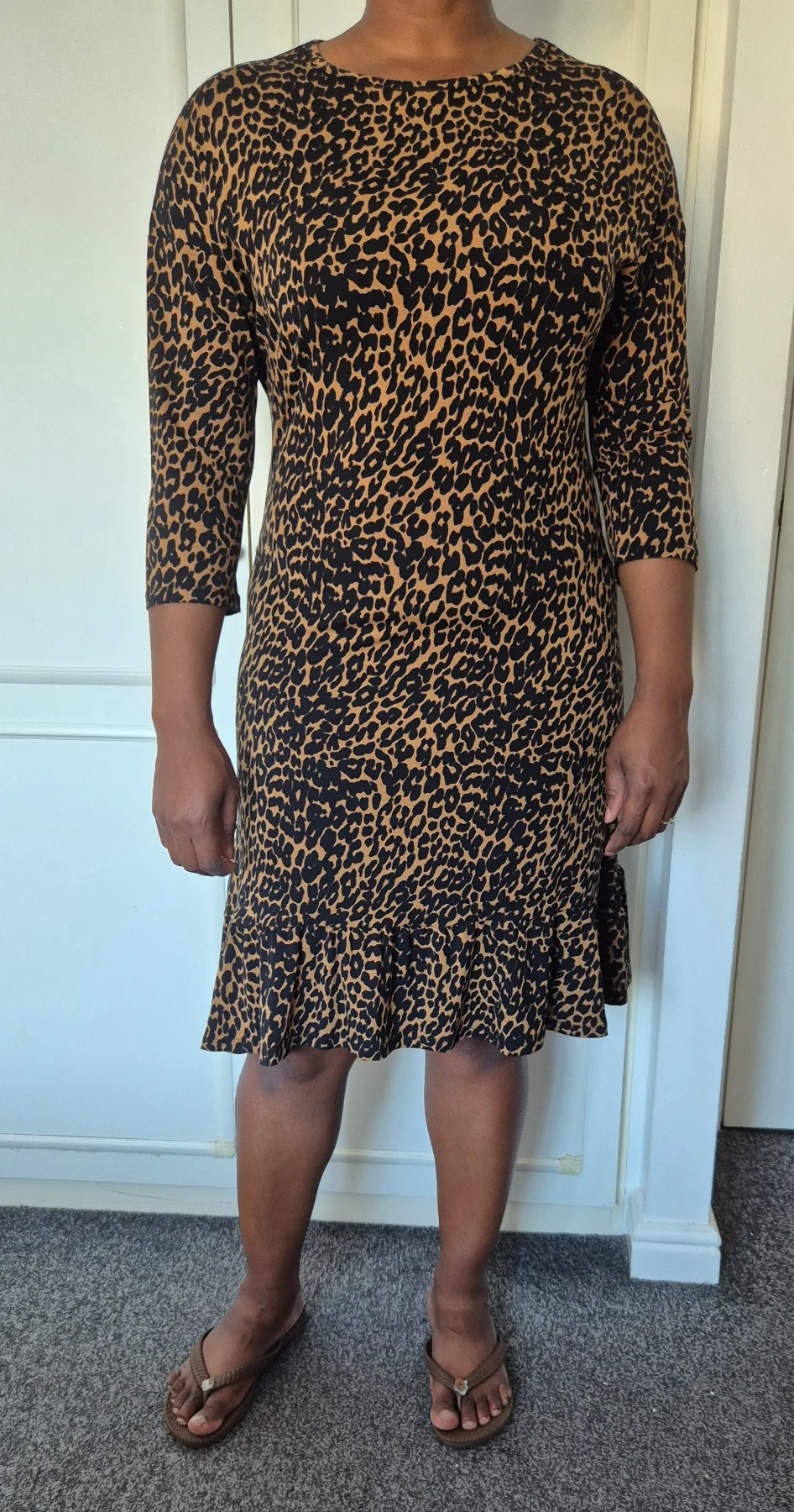 Sosander size 12 animal print black brown knee lenght summer dress stretchy new