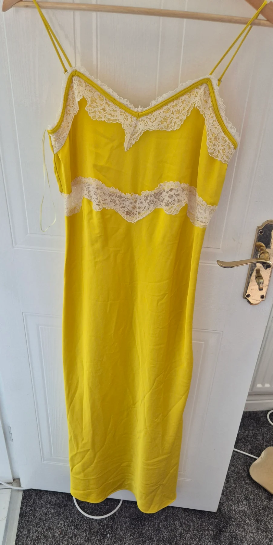 Zara size 8 yellow spaghetti straps lace detail summer dress new