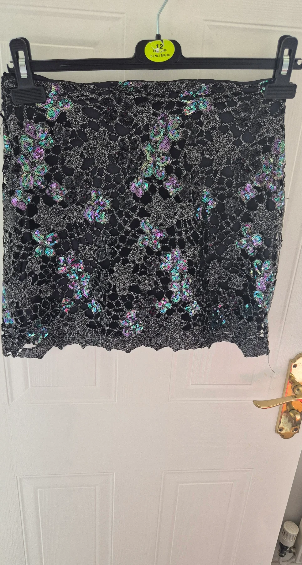 Zara size 10 black multicoloured crochet sequin lined summer mini skirt new