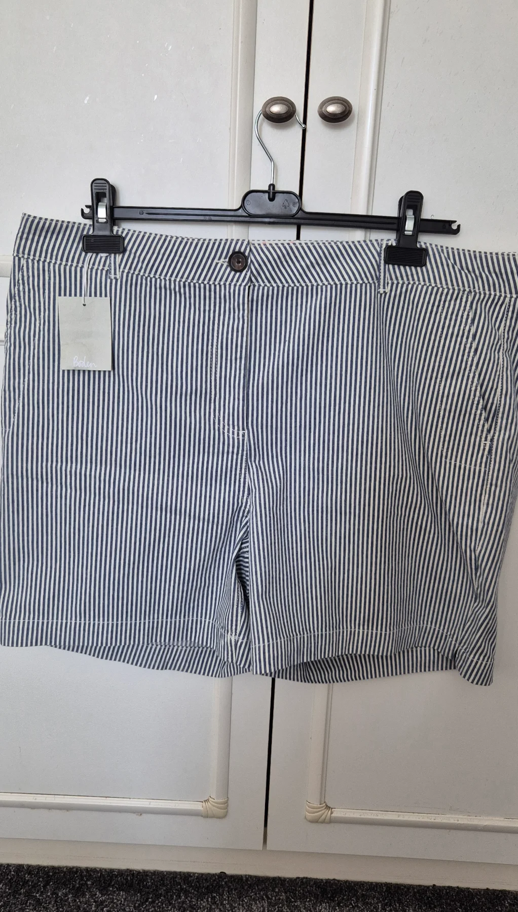 Boden size 22 stripes blue beige cotton elastane summer shorts women new