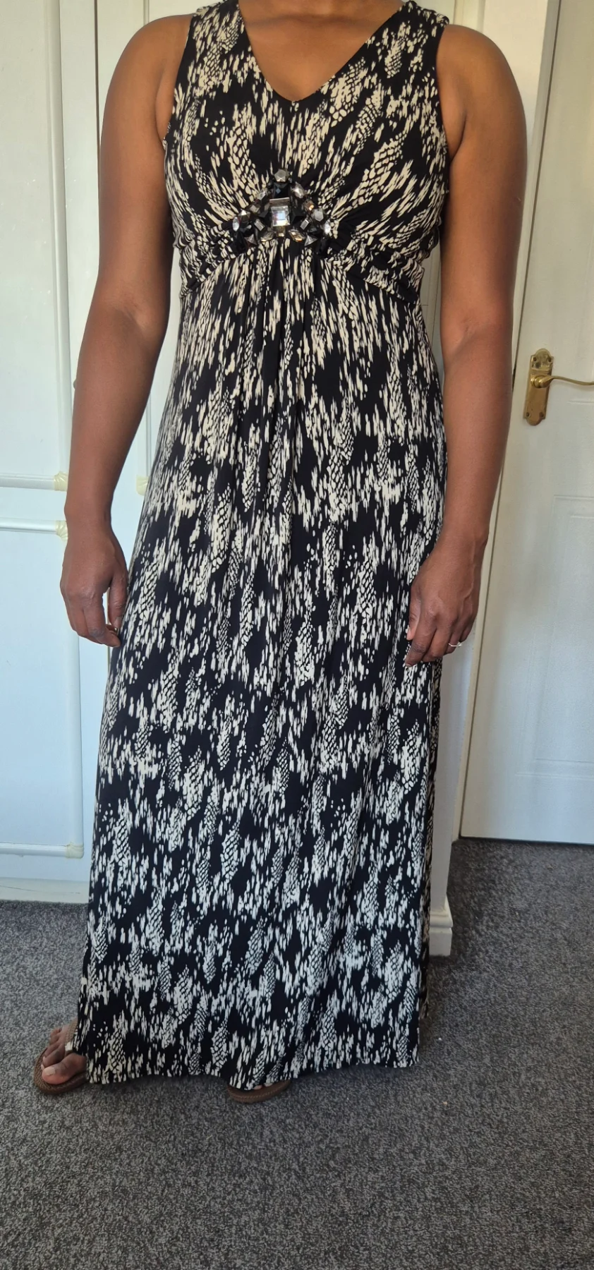 Wallis size 12 black beige sleeveless wedding guests outfit maxi stretchy summer dress new