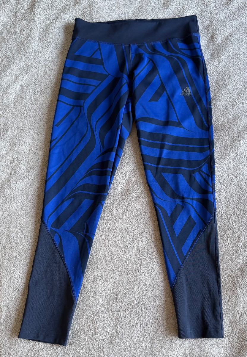 adidas Blue & Black Printed Training Leggings Women’s UK 8-10 Small Gym Running Yoga
