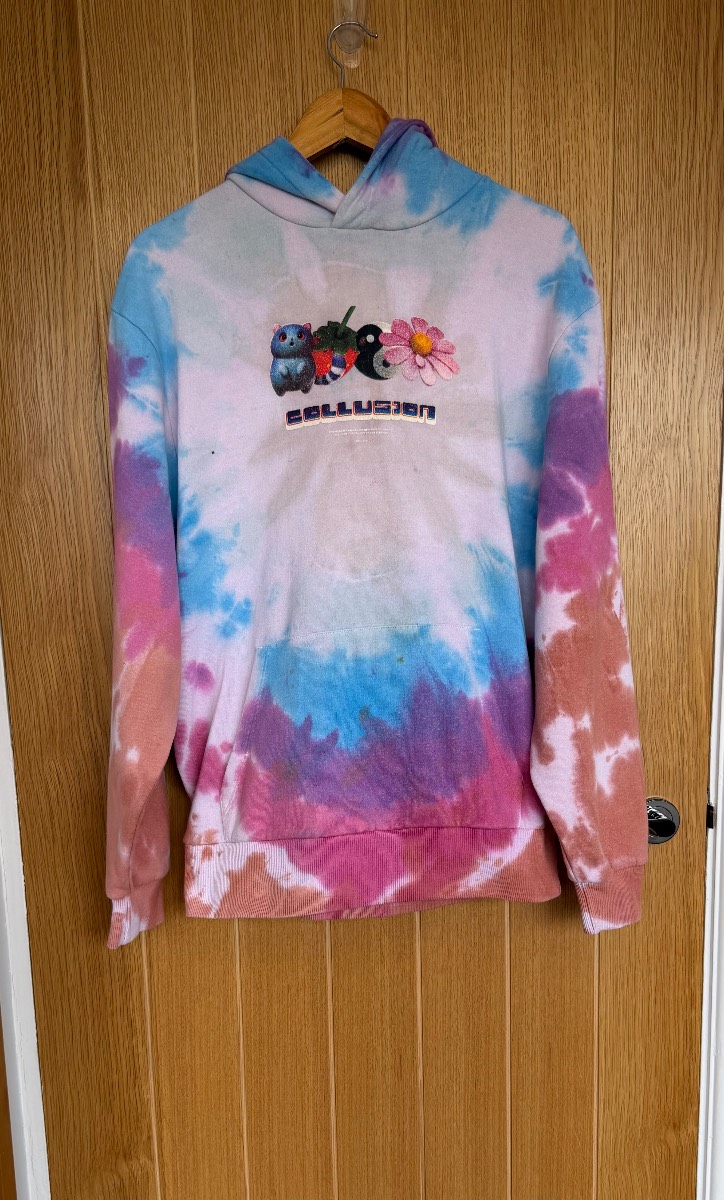 Collusion Tie Dye Hoodie XS Pastel Pink Blue Purple Graphic Hooded Sweatshirt