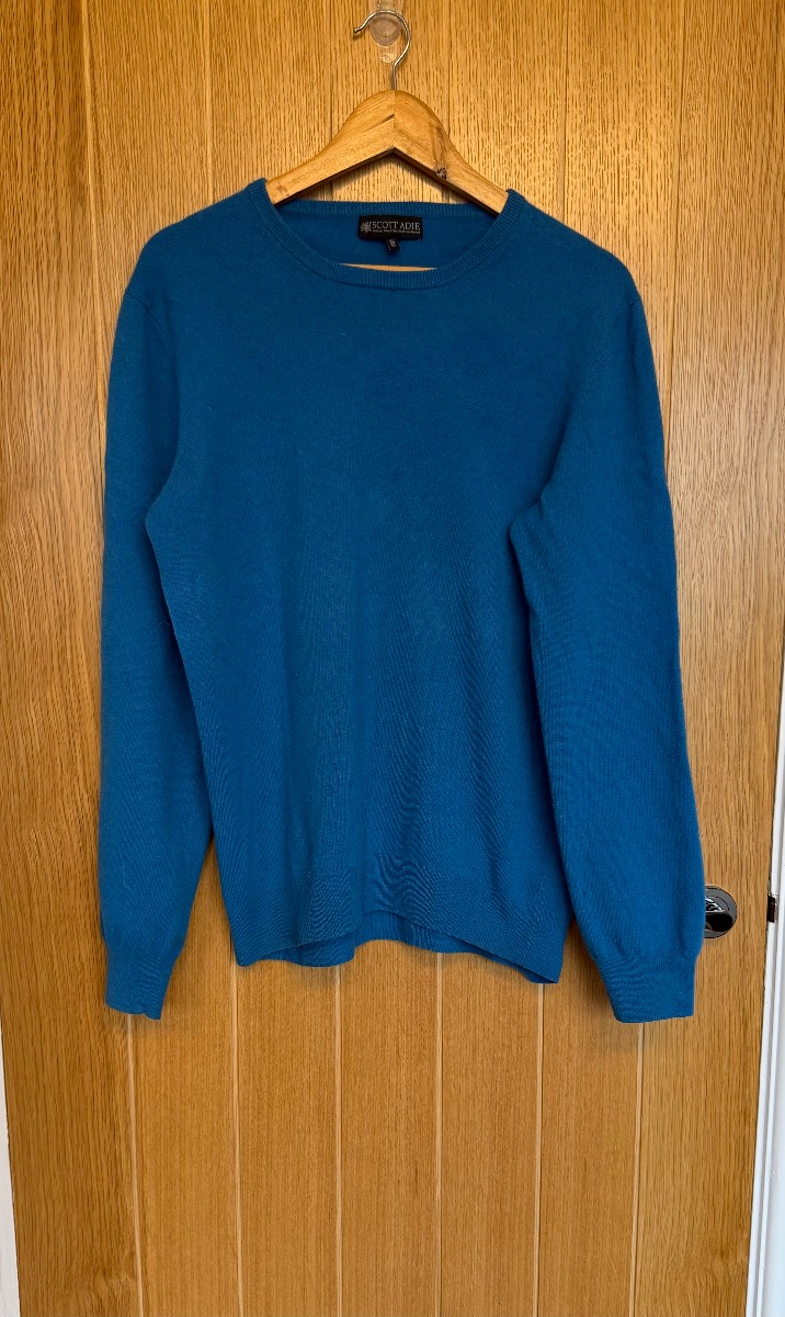 Scott Adie 100% Geelong Lambswool Blue Crew Neck Jumper Made in Scotland XL