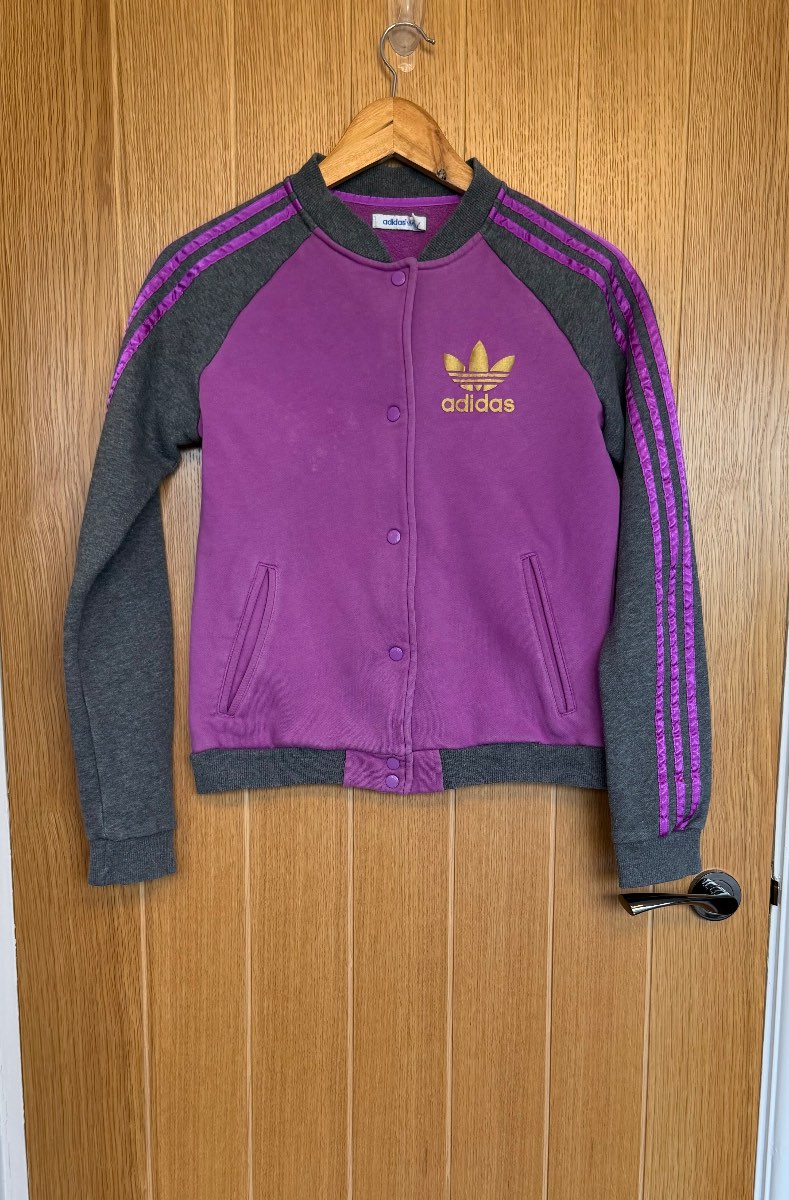 adidas Originals Trefoil Bomber Jacket Purple Grey Gold Women’s UK 6 Varsity 2011