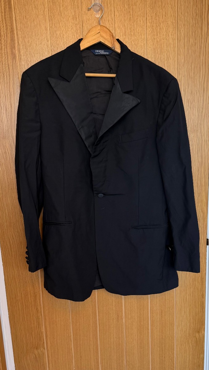 Vintage Polo Ralph Lauren Black Tuxedo Dinner Jacket Blazer Mens 42R Large USA