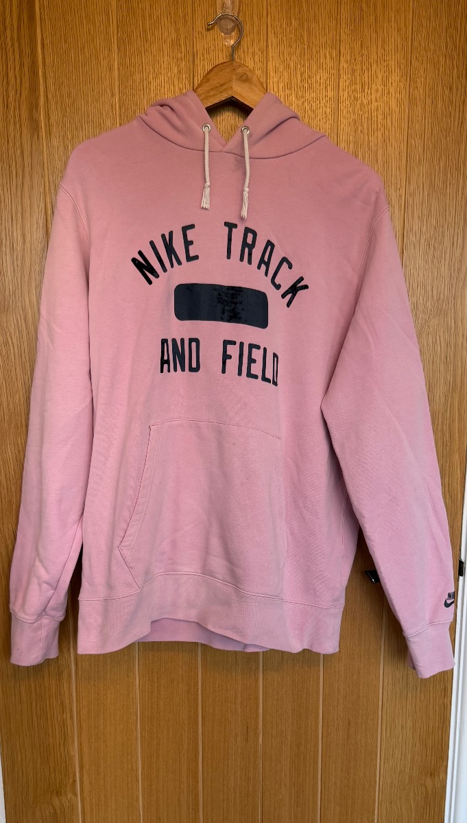 Nike Track & Field Pink Pullover Hoodie Men’s Large Vintage Style Cotton Sweatshirt