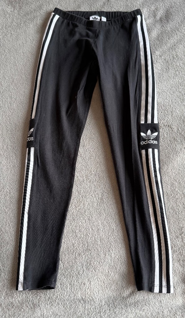 Adidas Originals Trefoil 3 Stripe Leggings Black White UK 10 Small