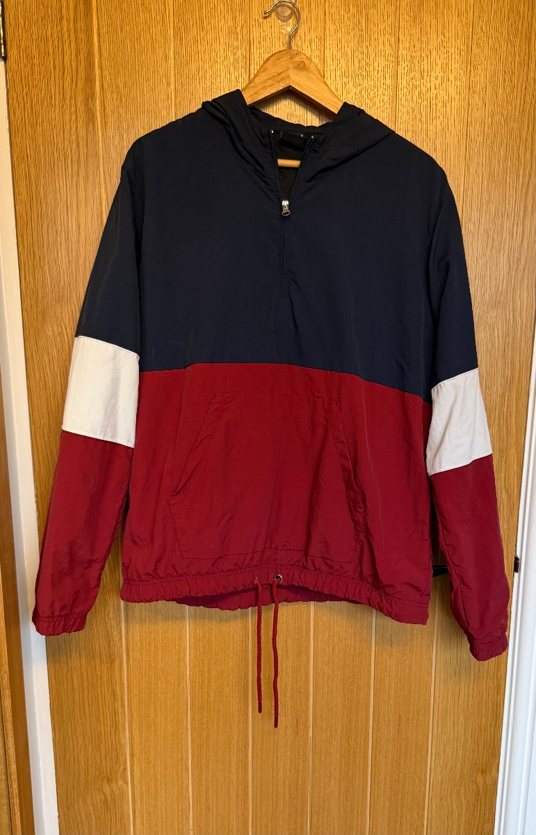 Champion Half Zip Hooded Windbreaker Jacket Mens L Navy Burgundy