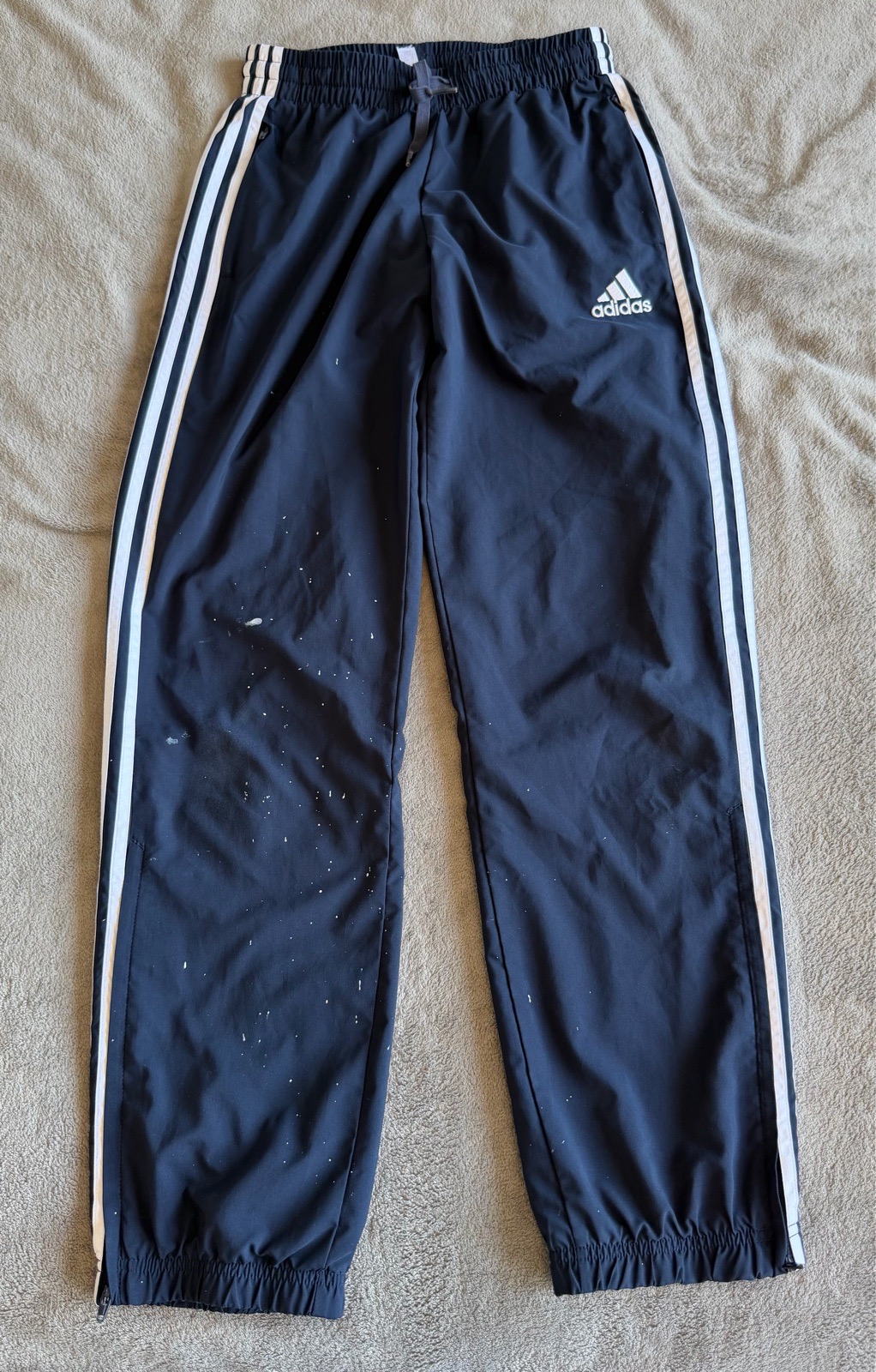 Adidas Primegreen Men’s Small Navy 3 Stripe Track Pants Ankle Zip