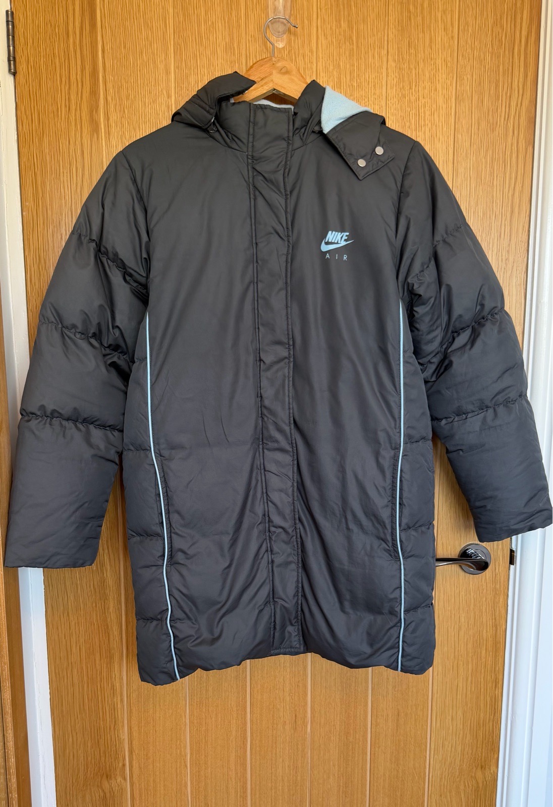Vintage Nike Air Long Hooded Puffer Coat Black Blue Y2K