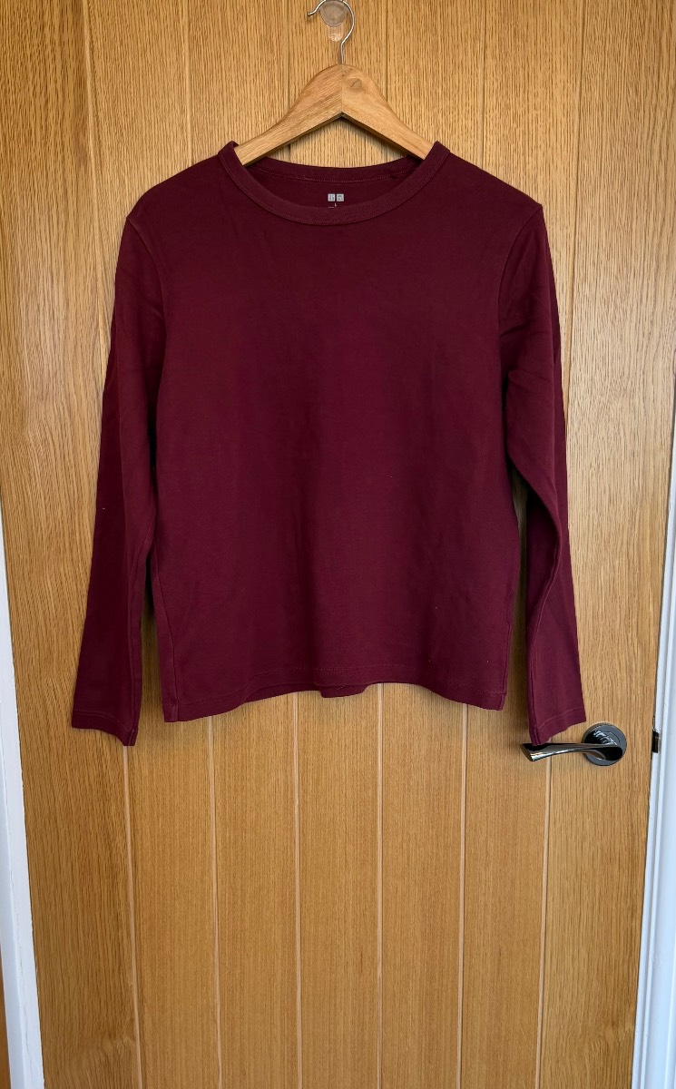 Uniqlo Burgundy Long Sleeve Stretch Cotton Top UK 18 L