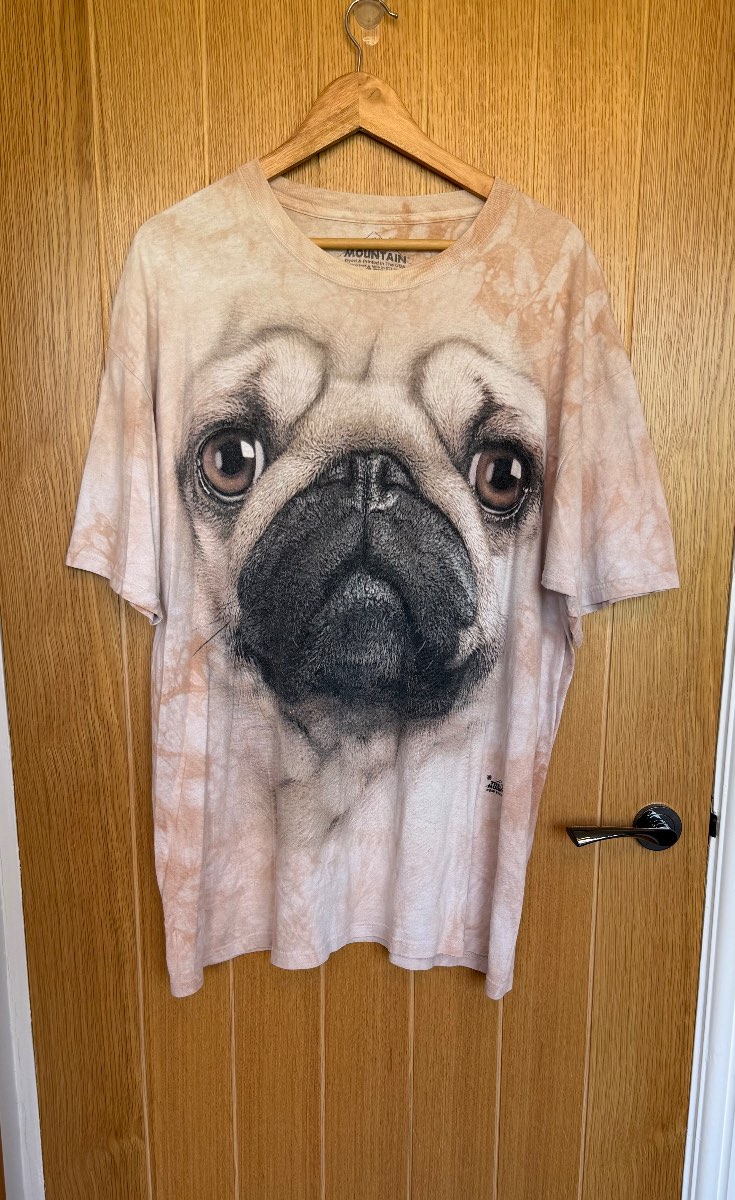 The Mountain Pug Dog Face Tie Dye Graphic T-Shirt XL Beige Animal Print USA