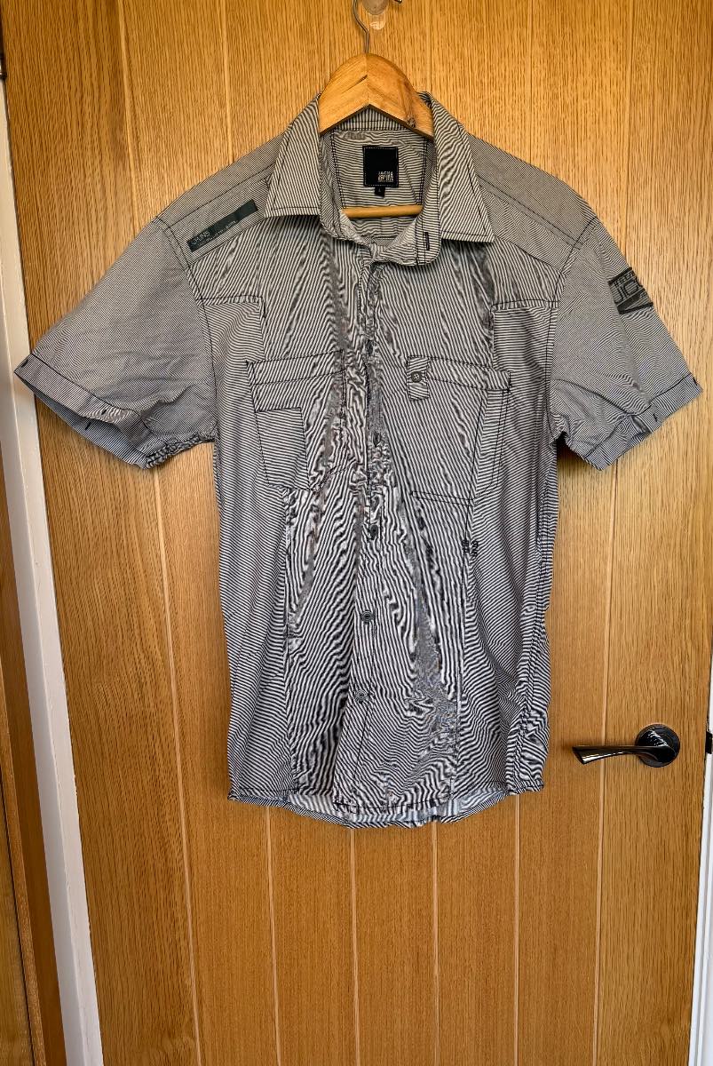 Jack & Jones Anton Shirt S/S Men’s Large Grey Pinstripe Short Sleeve Cotton Utility Casual Shirt