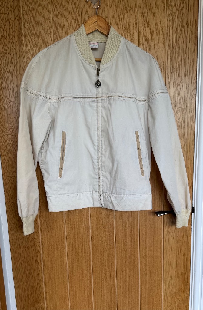 Grand Slam Vintage USA Bomber Jacket Cream Beige Zip Up Harrington Medium