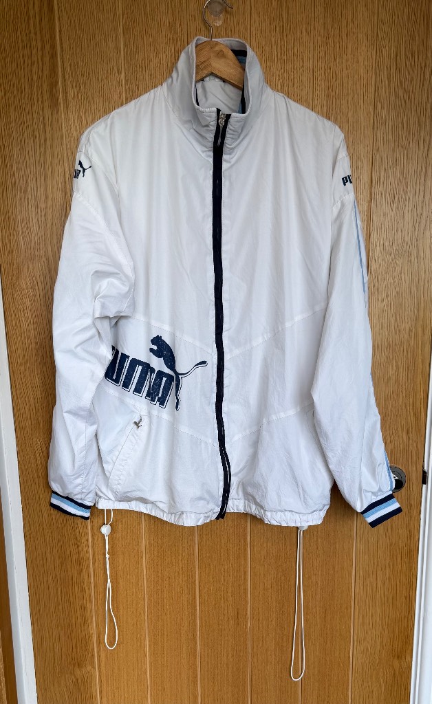Vintage Puma USAF Windbreaker Jacket White Navy Full Zip Y2K XL Oversized