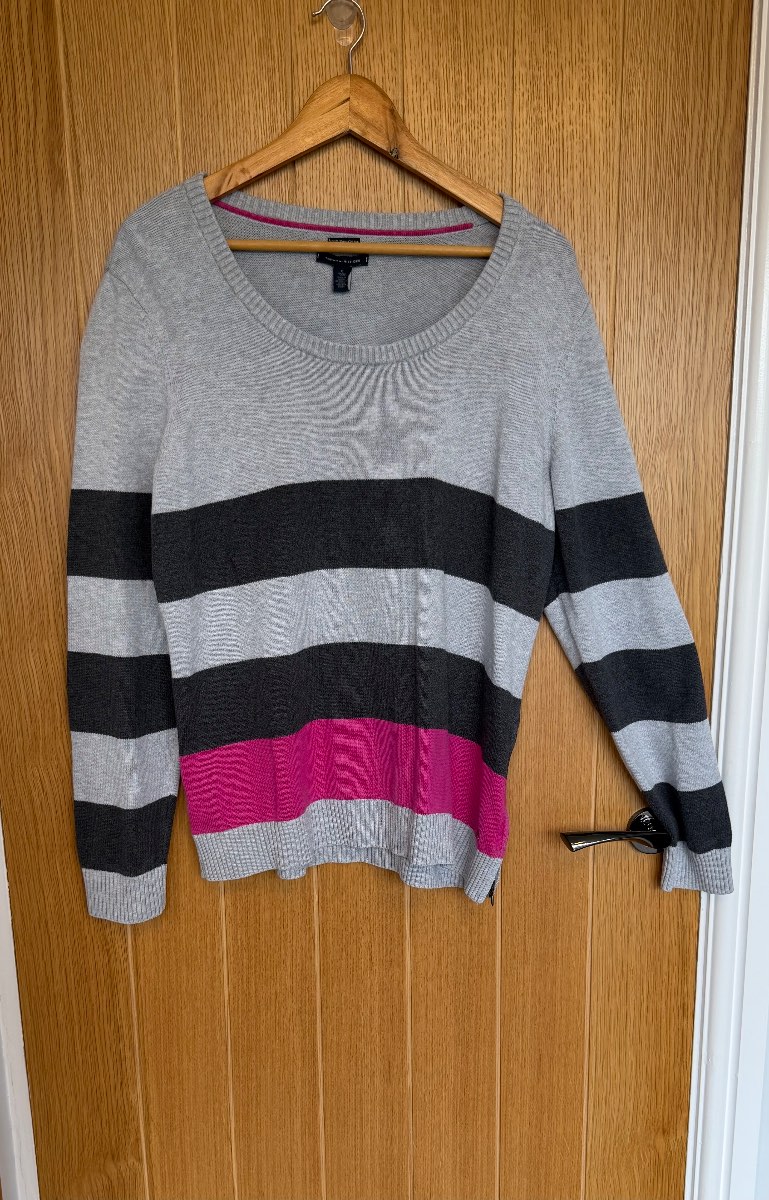 Tommy Hilfiger Women’s XL UK 16-18 Pima Cotton Pink Grey Stripe Jumper