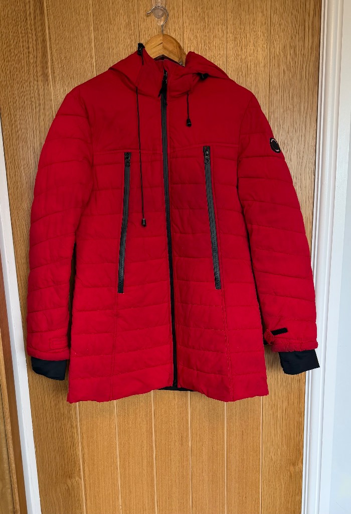 Nautica Women’s Red Quilted Puffer Jacket Hooded Winter Coat UK 12-14