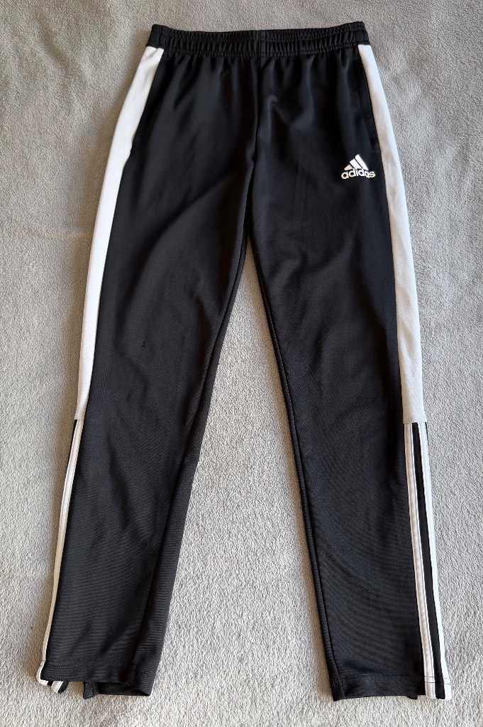 Adidas Aeroready Track Pants Youth Large 13-14 Years Black White Tapered Joggers
