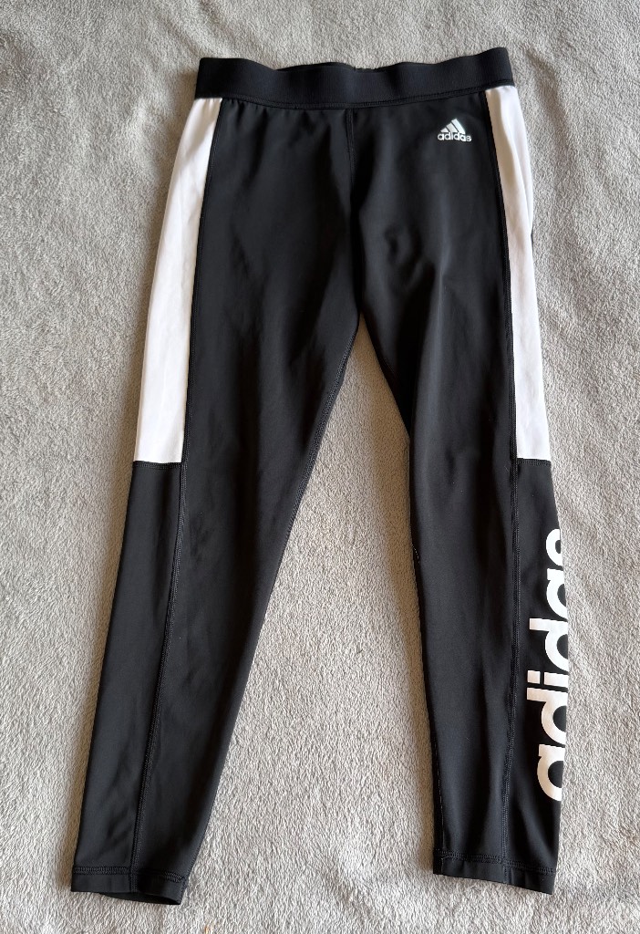 Adidas Women’s Black White Training Leggings UK 12-14 Medium Gym Running Yoga