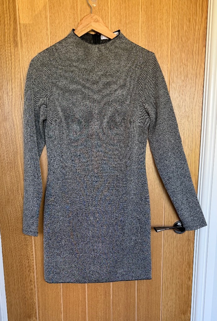 Mango MNG Larissa Grey Marl Long Sleeve Bodycon Dress UK 12 BNWT