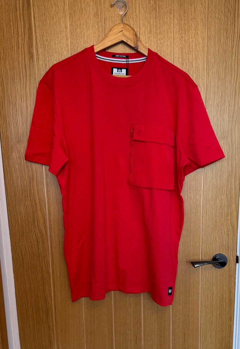 Weekend Offender Takaji T Shirt Men’s Large L Cayenne Red Zip Pocket BNWT Cotton