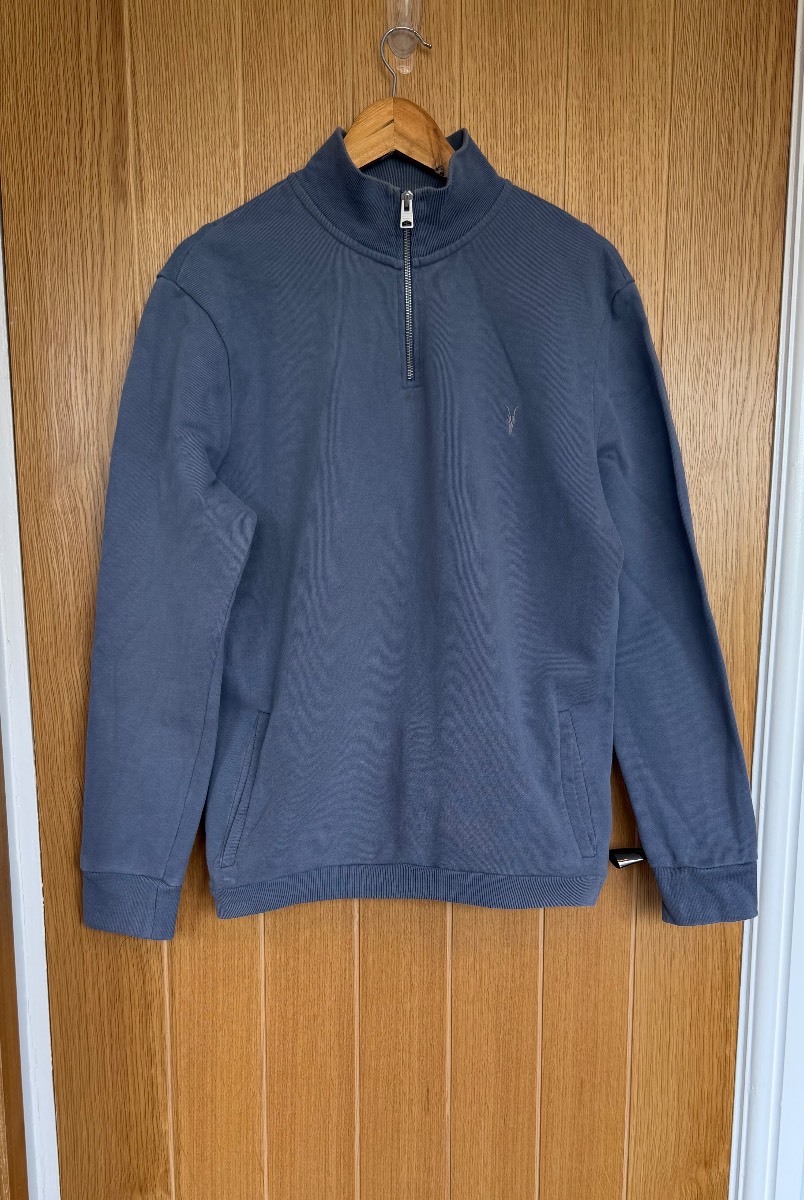 AllSaints Quarter Zip Sweatshirt Grey Men’s Medium 100% Organic Cotton