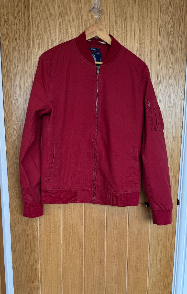 American Rag Red Bomber Jacket Men’s Small Cotton MA-1 Style Zip Jacket