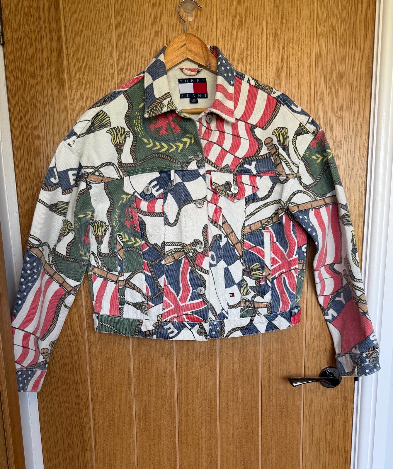 Tommy Jeans 90s AOP Flag Print Denim Jacket Womens XS Rare