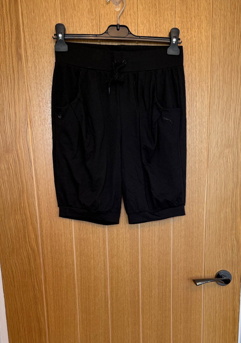 Puma Women’s Sweat Bermuda II Shorts UK 12 Black Drawstring Cotton Blend