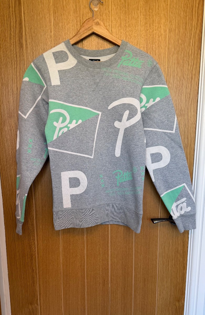 Patta All Over Print Sweatshirt Grey Green Size Small
