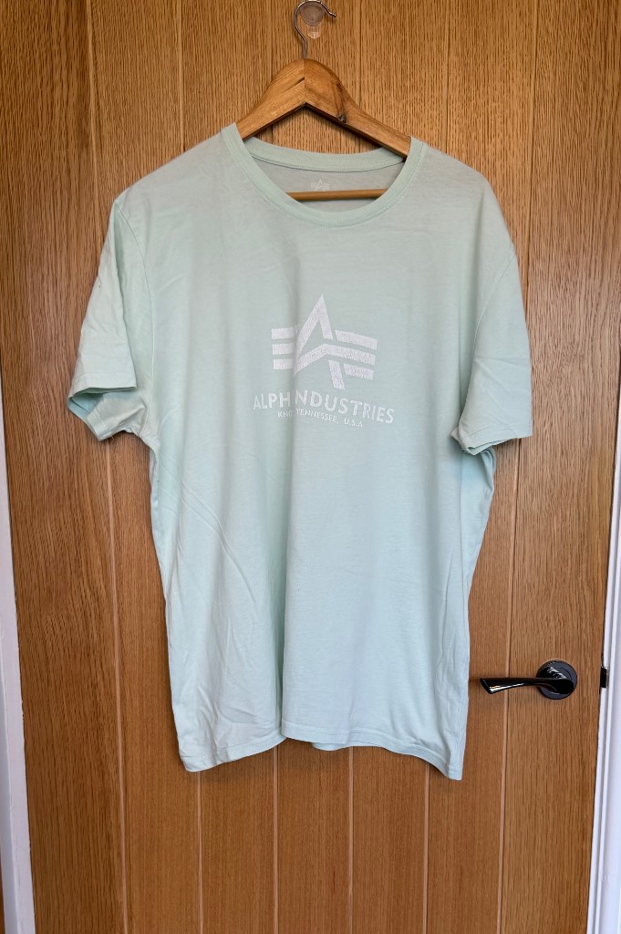 Alpha Industries Mint Green Logo T-Shirt Mens XL Cotton Crew Neck
