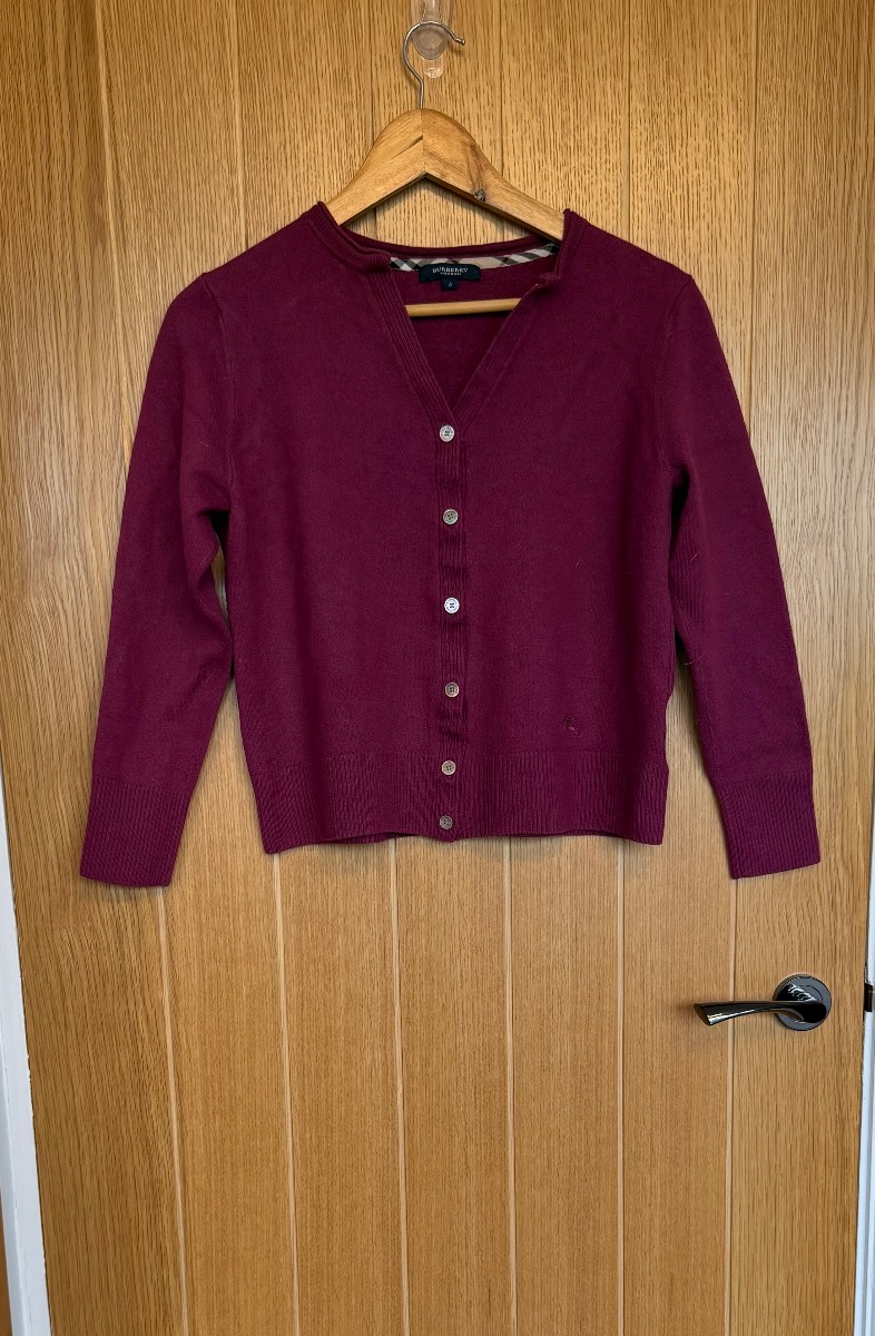 Burberry London Burgundy Merino Wool Cardigan Women’s UK 10 12 Medium