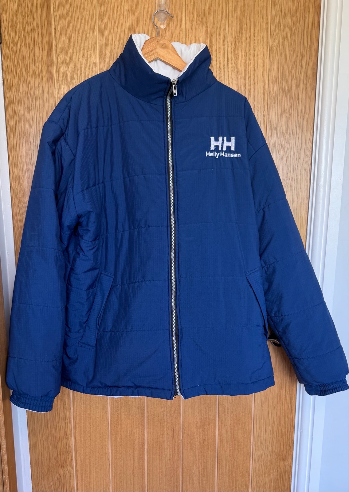 Helly Hansen Reversible Puffer Jacket Men’s XXL Blue White Big Logo
