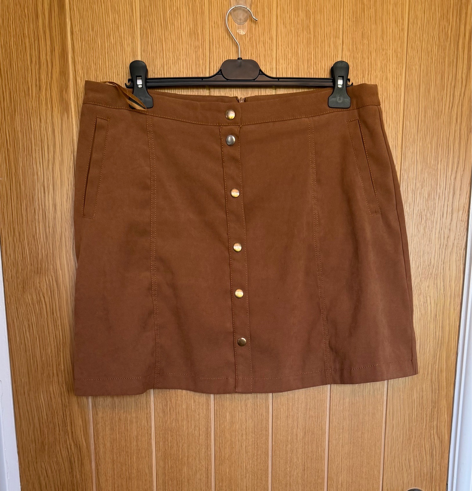 F&F Women’s Brown Faux Suede Button Front Mini Skirt UK 16