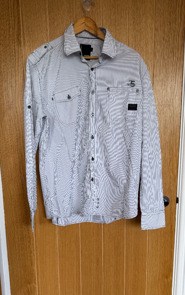 Jack & Jones Petter Shirt White Black Pinstripe Long Sleeve Mens Large