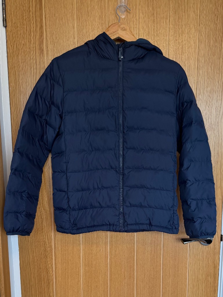 Uniqlo Kids Hooded Puffer Jacket Navy Blue Lightweight Quilted Coat Age 13 Years