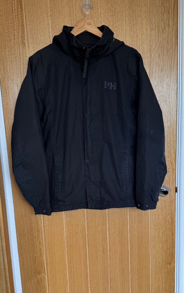 Helly Hansen Helly Tech Protection Waterproof Jacket Black Hooded Rain Coat Medium