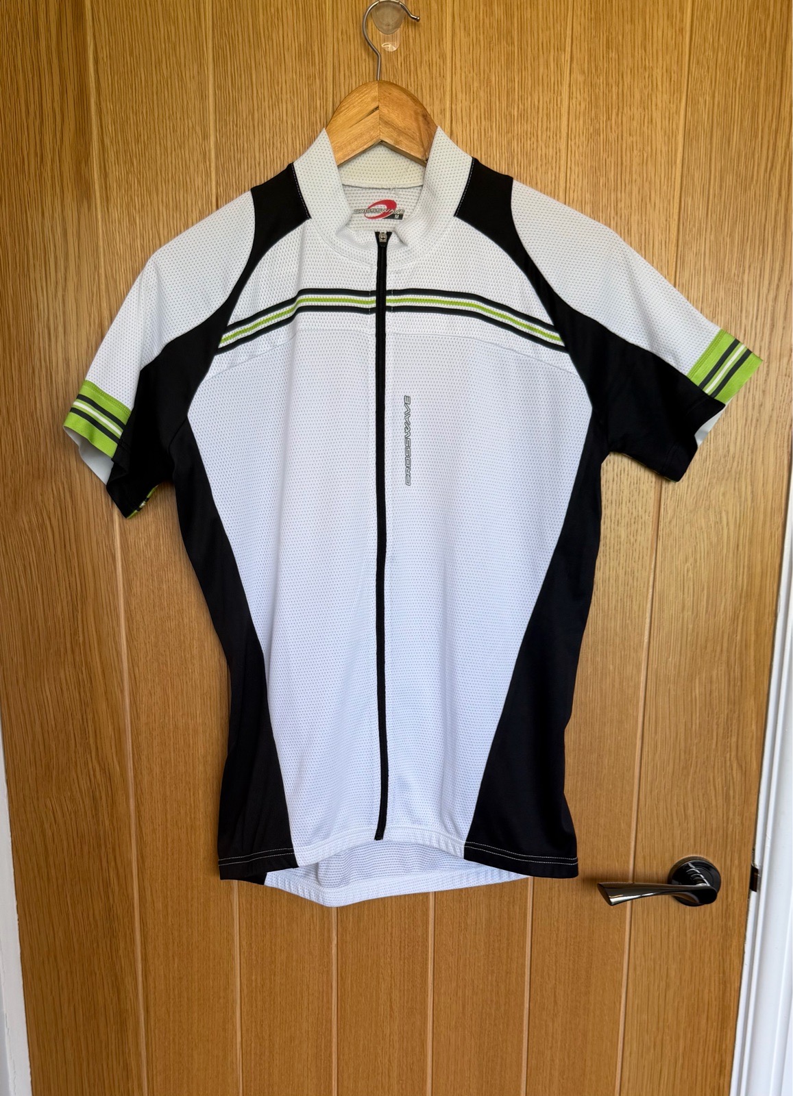 Crosswave Men’s Medium Full Zip Cycling Jersey White Black Green 2012
